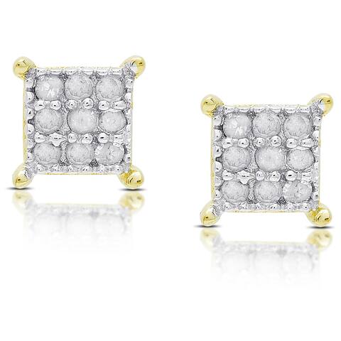 Finesque Gold Over Silver or Sterling Silver 1/10ct TDW Diamond Square Stud Earrings