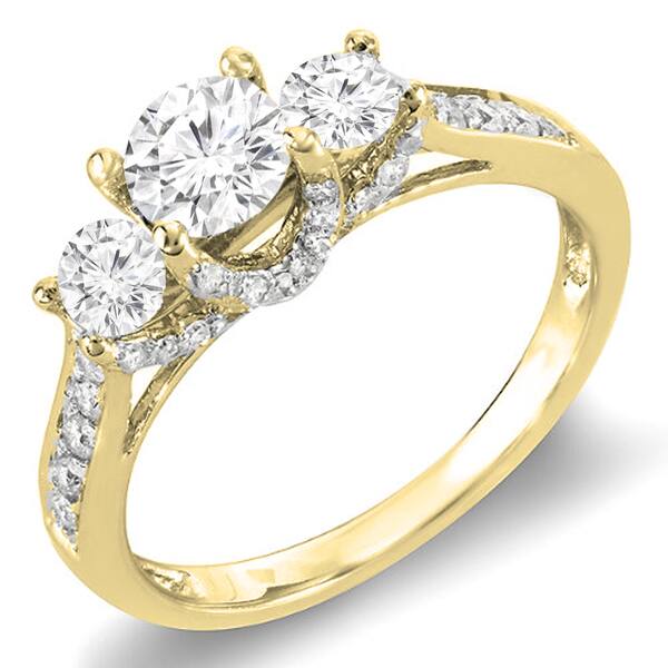Shop Elora 14k Gold 1 Ct Tdw Round Diamond 3 Stone Ladies Vintage