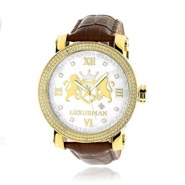Luxurman Yellow Goldplated Men'S 1/10Ct Tdw Diamond Phantom Watch