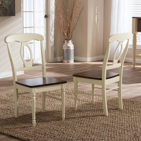 Baxton Studio Natasa French Country Cottage Buttermilk and Cherry Wood 2-piece Dining Chair Set