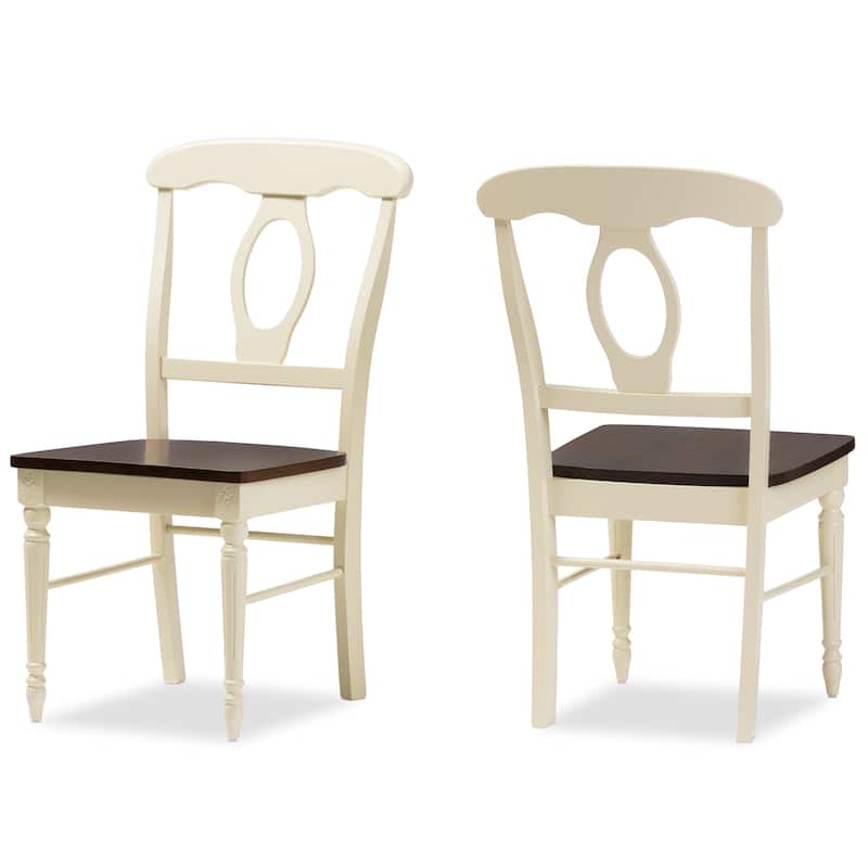 Baxton Studio Natasa French Country Cottage Buttermilk and Cherry Wood 2-piece Dining Chair Set