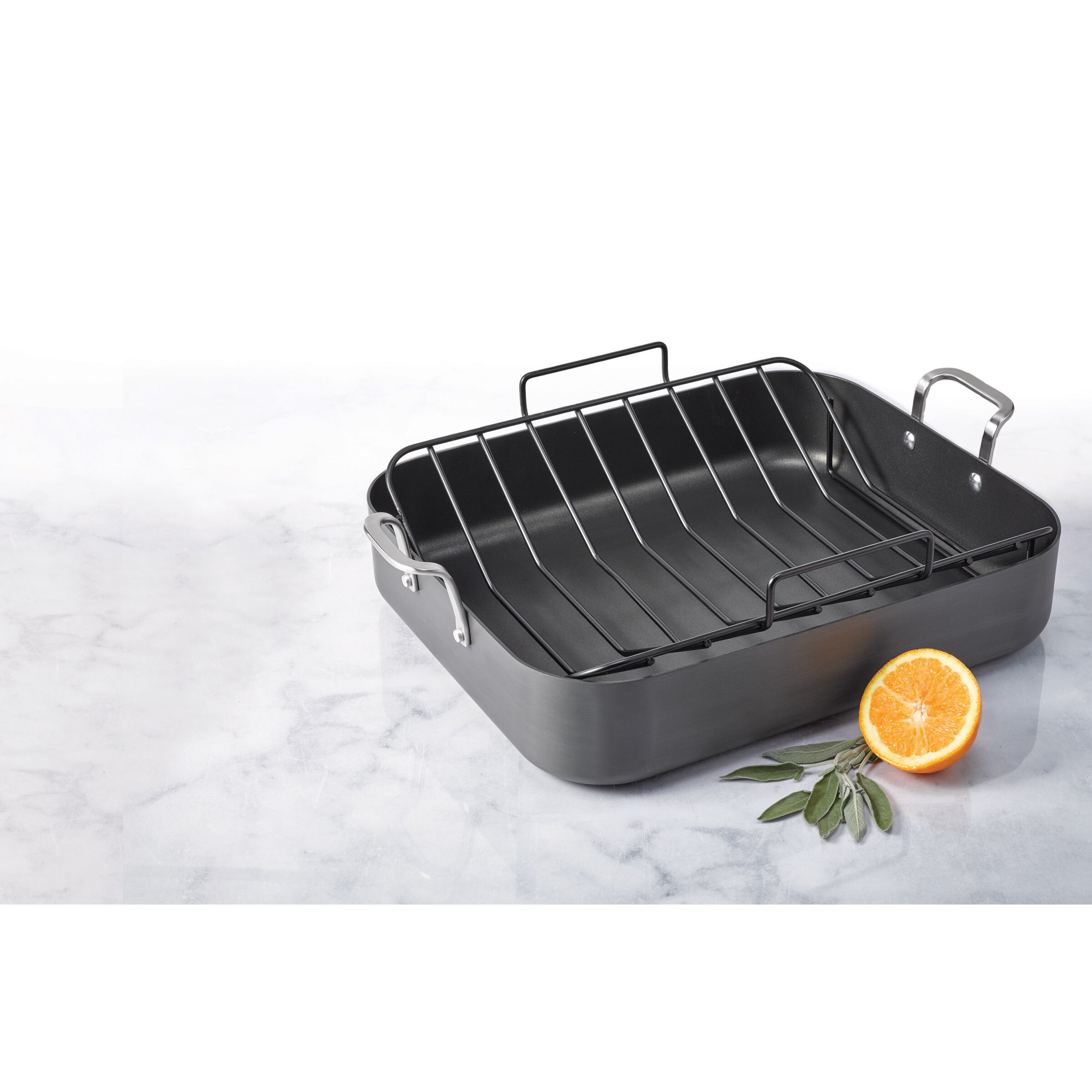 OUR TABLE Bed Bath & Beyond Exclusive Hard Anodized Roaster w/ Rack NEW IN  BOX
