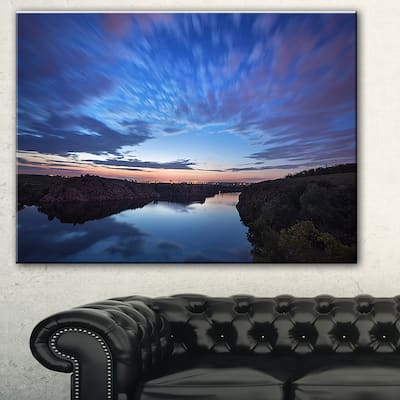 Designart "Clouds Reflection in River" Landscape Photo Canvas Print - Blue