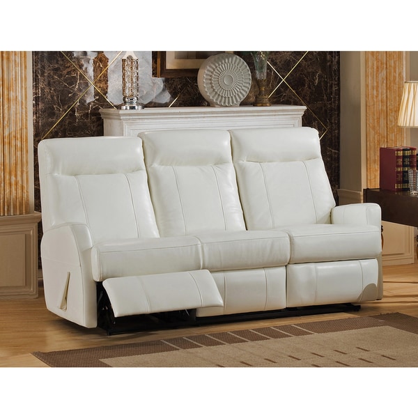 Toledo White Top Grain Leather LayFlat Reclining Sofa with Memory Foam