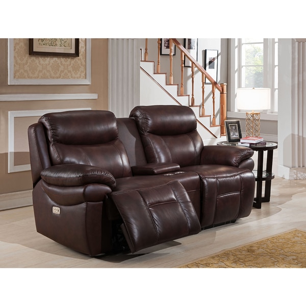 Sanford Top Grain Leather Power Reclining Loveseat with Power ... - Sanford Top Grain Leather Power Reclining Loveseat with Power Headrests and USB  Ports