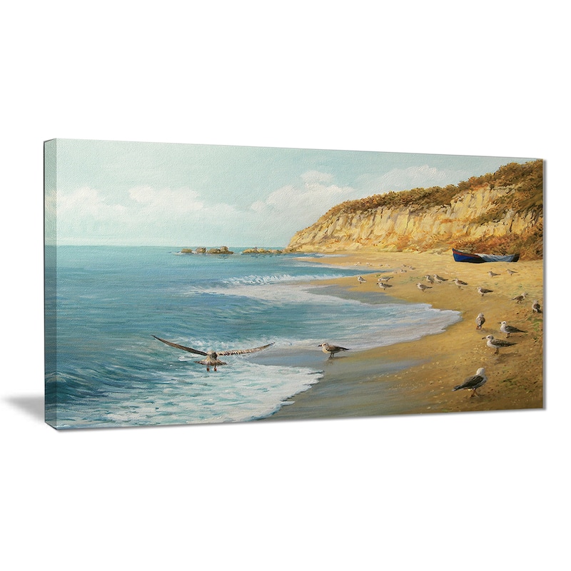 Designart "The Calm Beach" Landscape Canvas Print - Brown