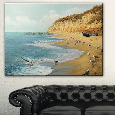 Designart "The Calm Beach" Landscape Canvas Print - Brown