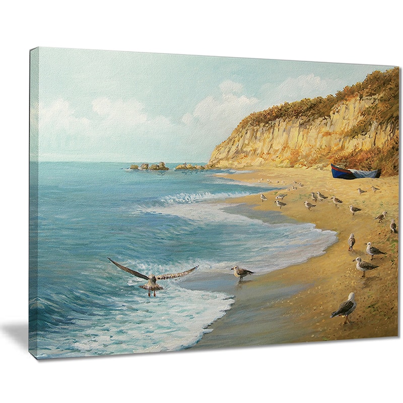 Designart "The Calm Beach" Landscape Canvas Print - Brown