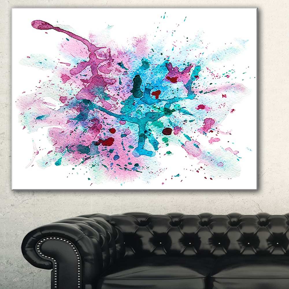 Designart Blue and Purple Paint Stain Abstract Watercolor Canvas Print -  36x28 - 3 Panels - Bed Bath & Beyond - 32978545