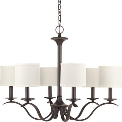 Inspire Collection 6-Light Antique Bronze White Linen Shade Traditional Chandelier Light - N/A