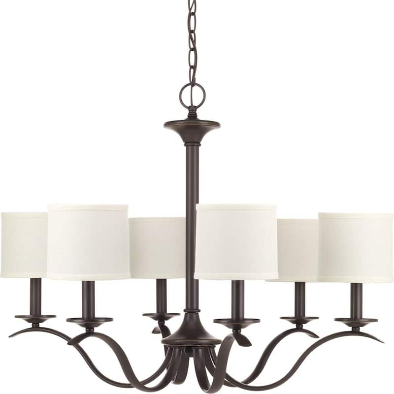 Inspire Collection 6-Light Antique Bronze White Linen Shade Traditional Chandelier Light - N/A