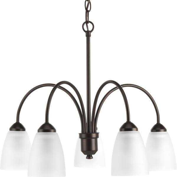 Progress Lighting Gather Collection 5-Light Antique Bronze Etched Glass Traditional Chandelier Light