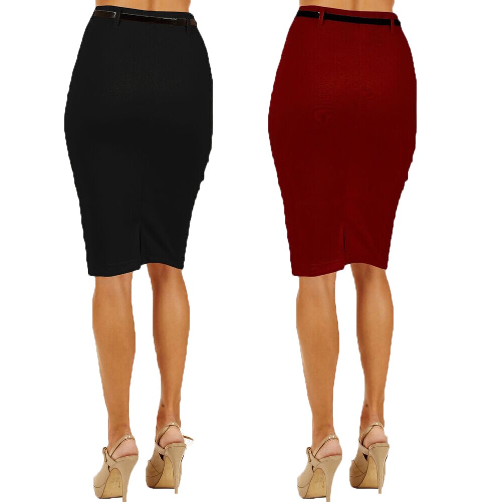 red below knee pencil skirt