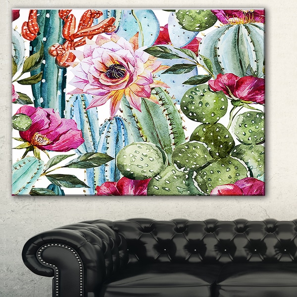 Cactus Pattern Watercolor' Floral Digital Art Canvas Print ...