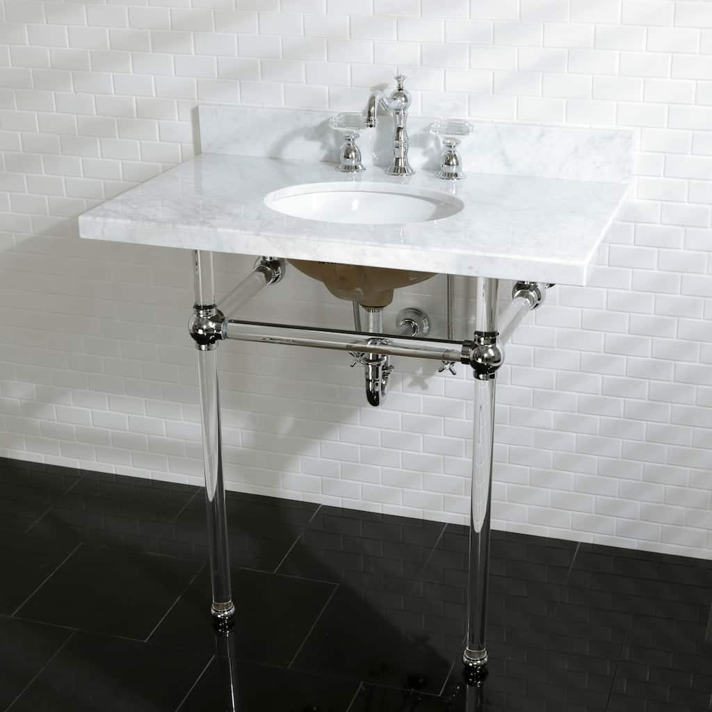 Kingston Brass Vintage Carrara Marble 36-inch Console Sink and Acrylic Stand