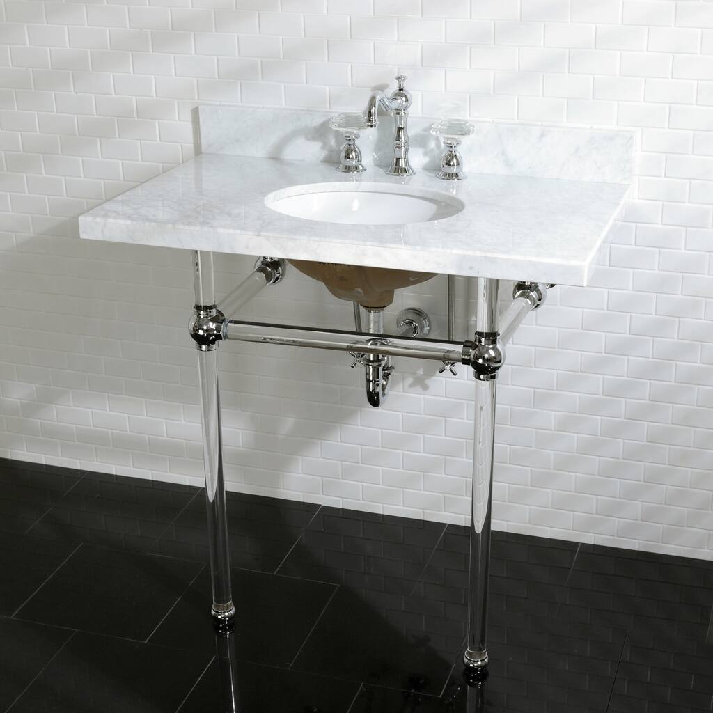 Kingston Brass Vintage Carrara Marble 36-inch Console Sink and Acrylic Stand