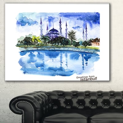 Istanbul Hand'drawn Illustration" Cityscape Canvas Print - Green