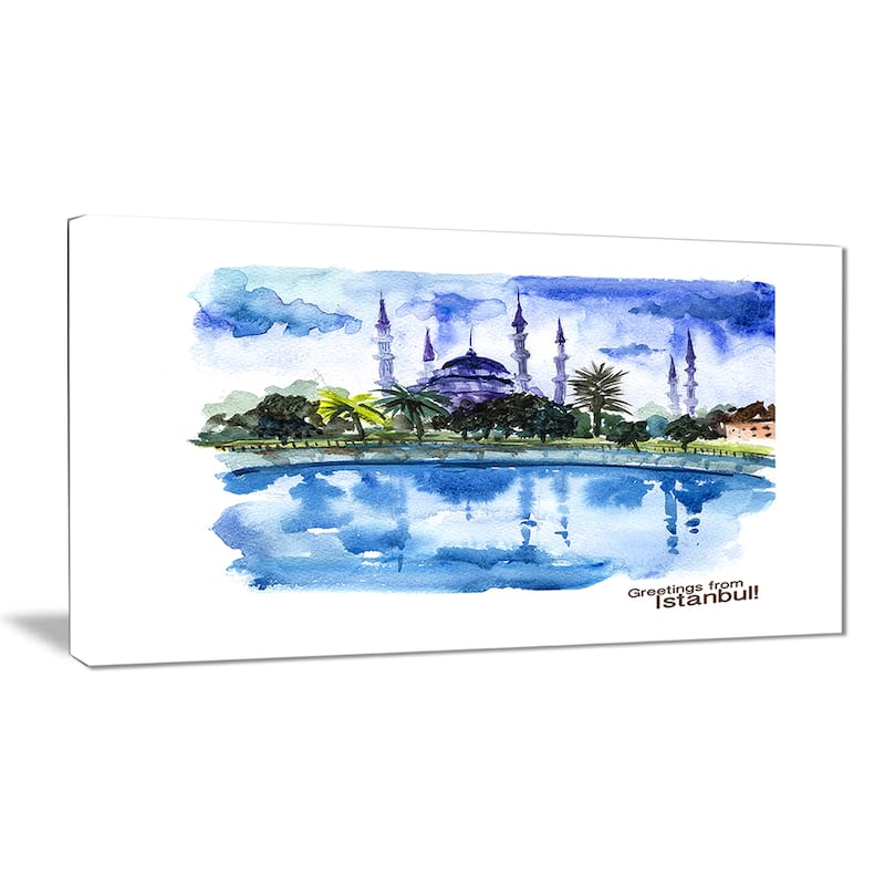 Istanbul Hand'drawn Illustration" Cityscape Canvas Print - Green