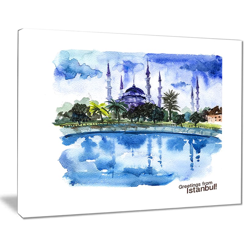 Istanbul Hand'drawn Illustration" Cityscape Canvas Print - Green