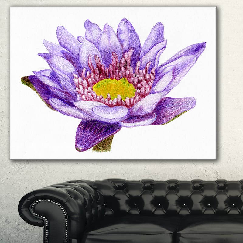 Hand'drawn Purple Lotus' Floral Art Canvas Print - 20 in. wide x 12 in. high