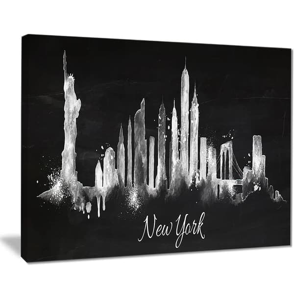 New York Dark Silhouette Cityscape Painting Canvas Print Black Overstock