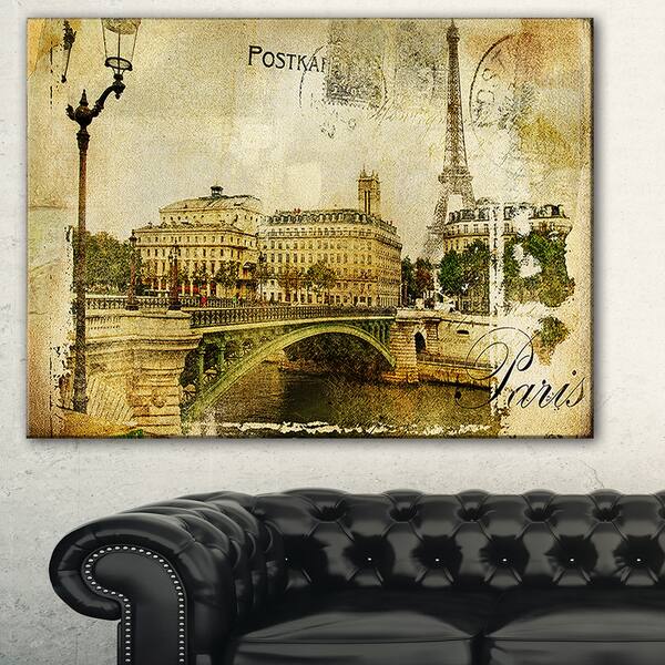 Shop Vintage Paris Digital Art Cityscape Canvas Print Gold