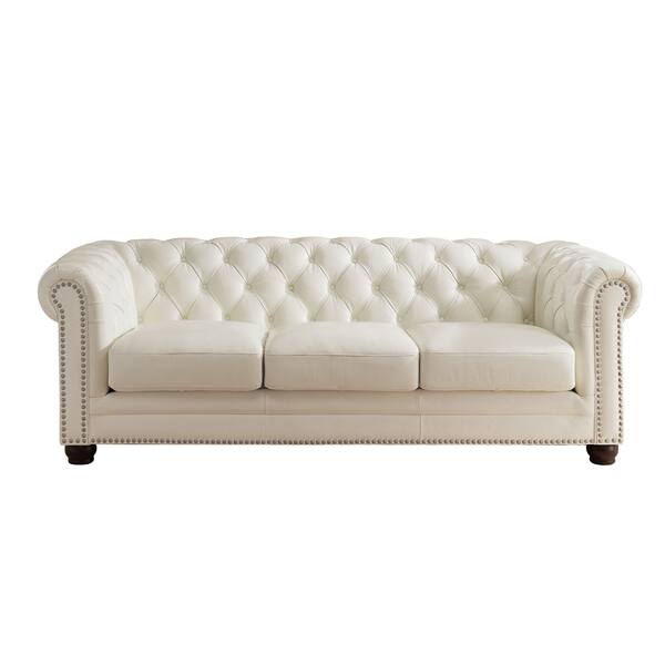 Nashville White Genuine Leather Chesterfield Sofa With White Genuine Leather Chesterfield Sofa