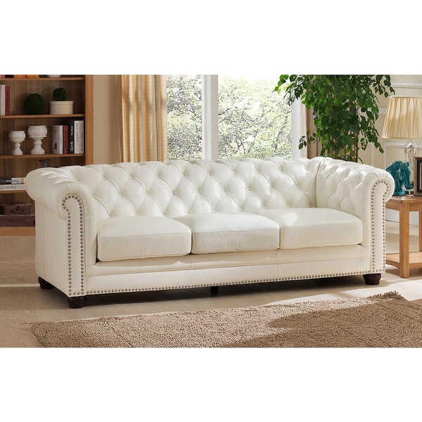 Nashville White Genuine Leather Chesterfield Sofa with ...