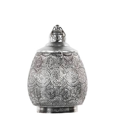 Metal Lantern with Ring Handle Small Pierced Electroplated Finish Silver