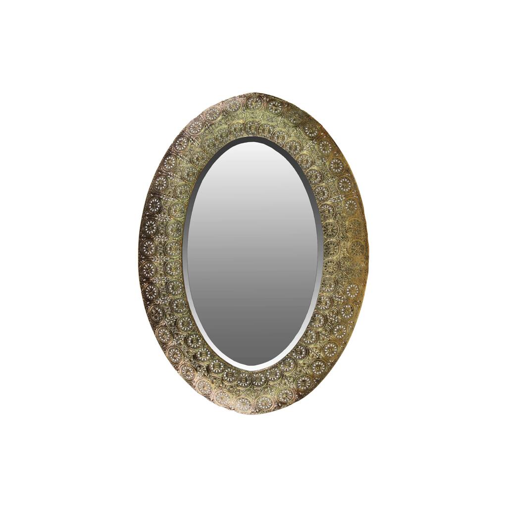 Metal Elliptical Wall Mirror Pierced Metal Electroplated Finish Gold