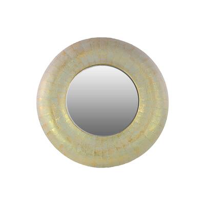 Metal Round Gold Finish Weathered Wall Mirror