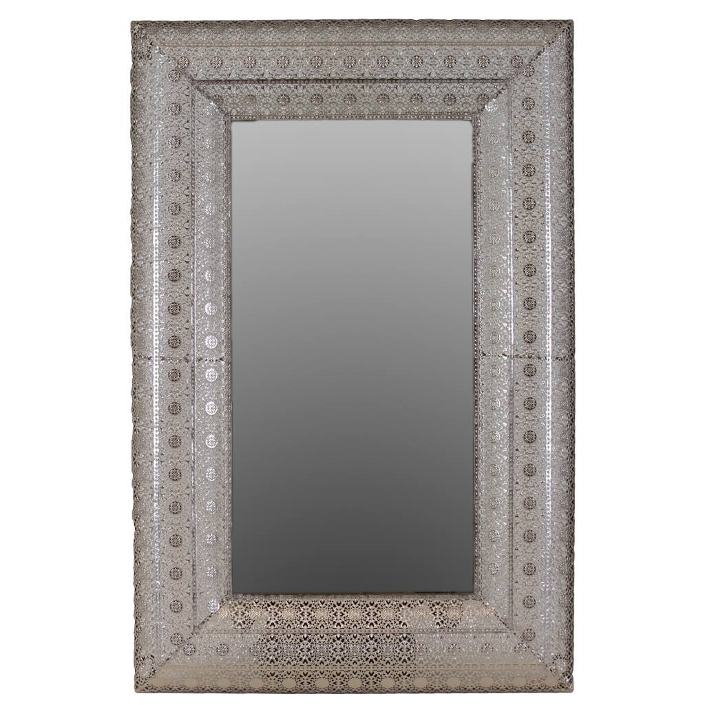 Electroplated Silver Finish Pierced Metal Rectangular Wall Mirror