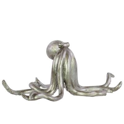 Brushed Silver Finish Resin Octopus Figurine