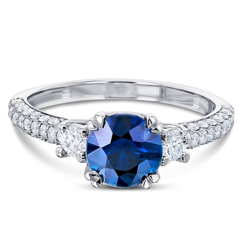 Annello by Kobelli 14k White Gold Round Sapphire and 1/2ct TDW Diamond Three Stone Ring (