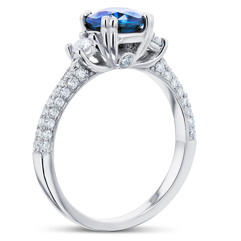 Annello by Kobelli 14k White Gold Round Sapphire and 1/2ct TDW Diamond Three Stone Ring (