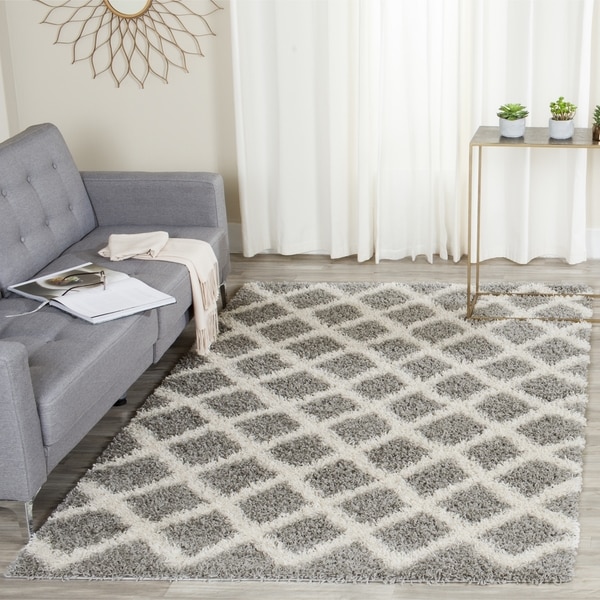 Safavieh Dallas Shag Grey Ivory Trellis Large Area Rug X Free Shipping Today