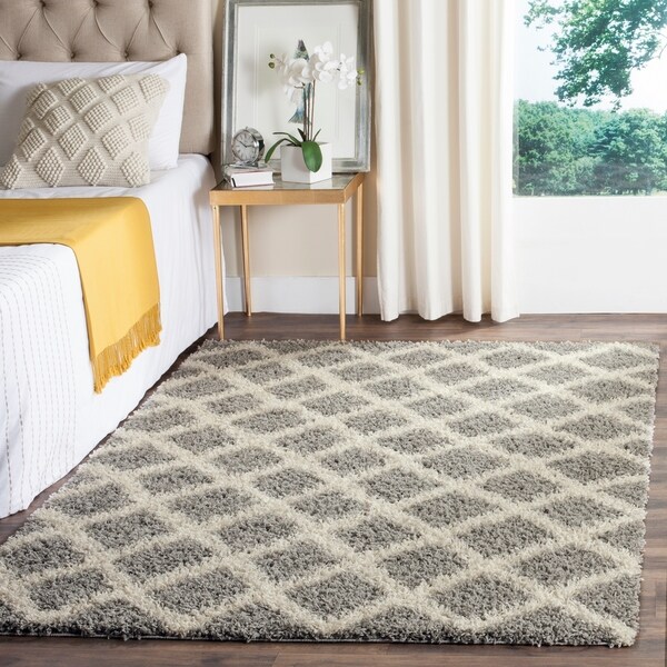 Safavieh Dallas Shag Grey/ Ivory Trellis Large Area Rug - 10' x 14'