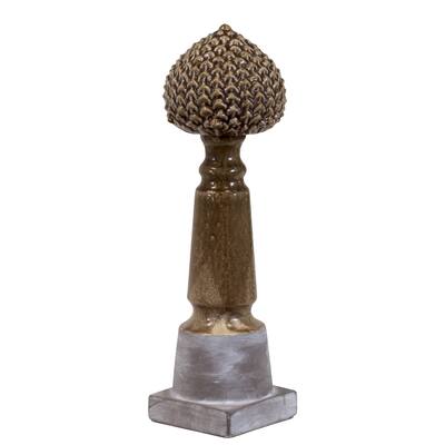 Metallic Gold Ceramic Artichoke Sculpture on Pedestal