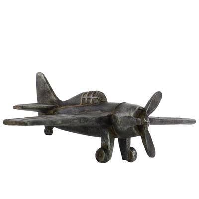 Matte Black Resin Propeller Airplane Figurine