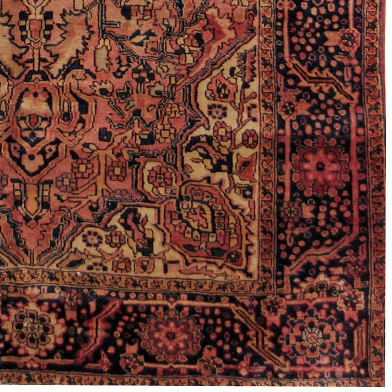Handmade Herat Oriental Persian 1940s Semi-antique Heriz Rust/ Navy Wool Rug (Iran) - 7'7 x 11'