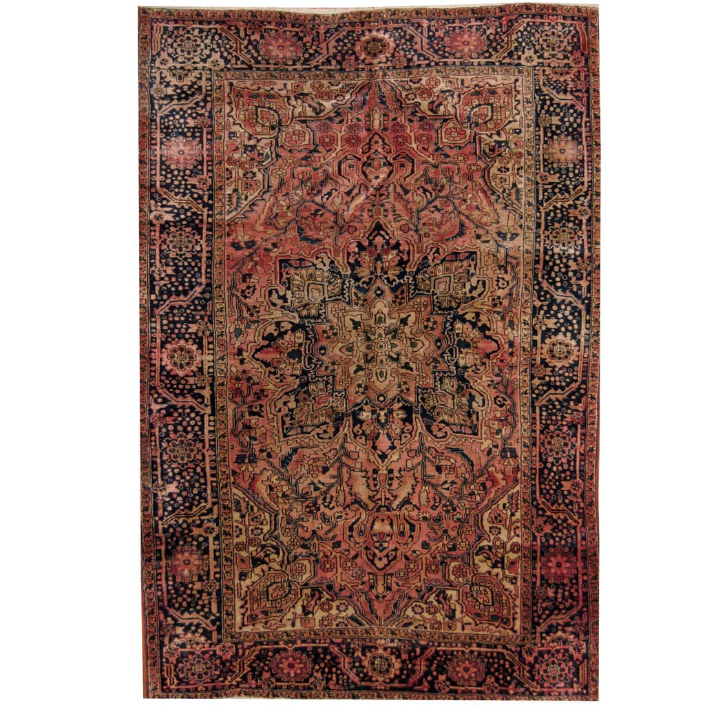 Handmade Herat Oriental Persian 1940s Semi-antique Heriz Rust/ Navy Wool Rug (Iran) - 7'7 x 11'