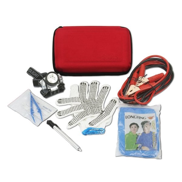 Car Emergency Roadside Assistance Kit with Tools and Jumper Cables