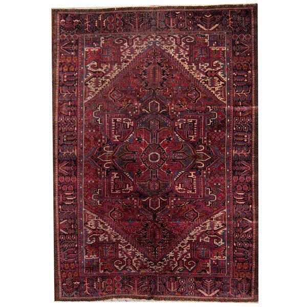 Herat Oriental Persian Hand-knotted 1940s Semi-antique Heriz Wool Rug - 7'5 x 11'9