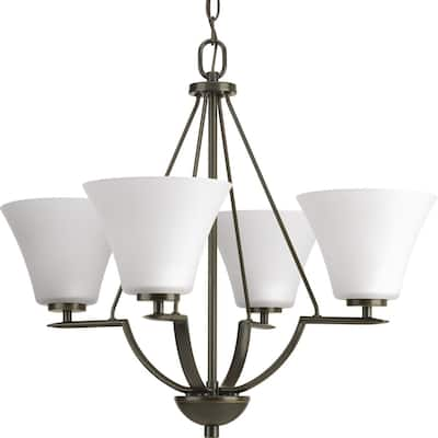 Bravo Collection 4-Light Antique Bronze Etched Glass Modern Chandelier Light - N/A