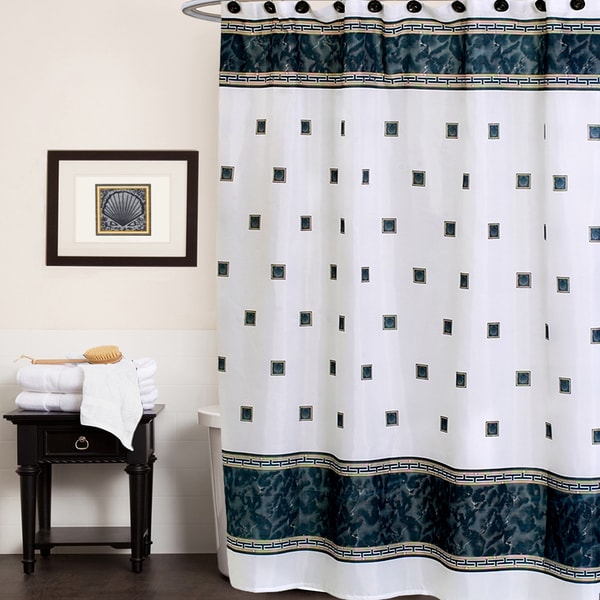 Seashell Patterned Fabric Shower Curtain With Greek Key Border Seashell Patterned Fabric Shower Curtain With Greek Key Border 70 X 72
