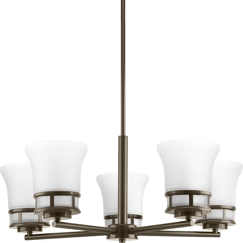 Cascadia Collection 5-Light Antique Bronze Etched Glass Coastal Chandelier Light