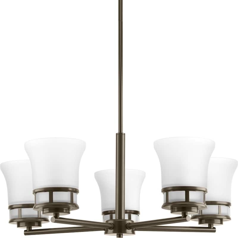 Cascadia Collection 5-Light Antique Bronze Etched Glass Coastal Chandelier Light