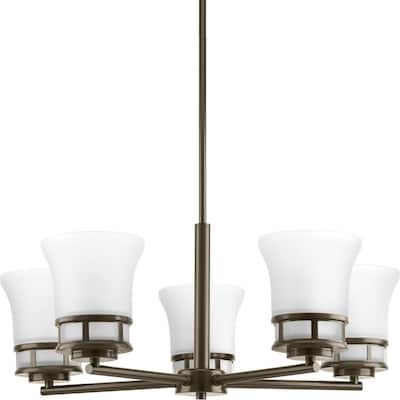 Cascadia Collection 5-Light Antique Bronze Etched Glass Coastal Chandelier Light