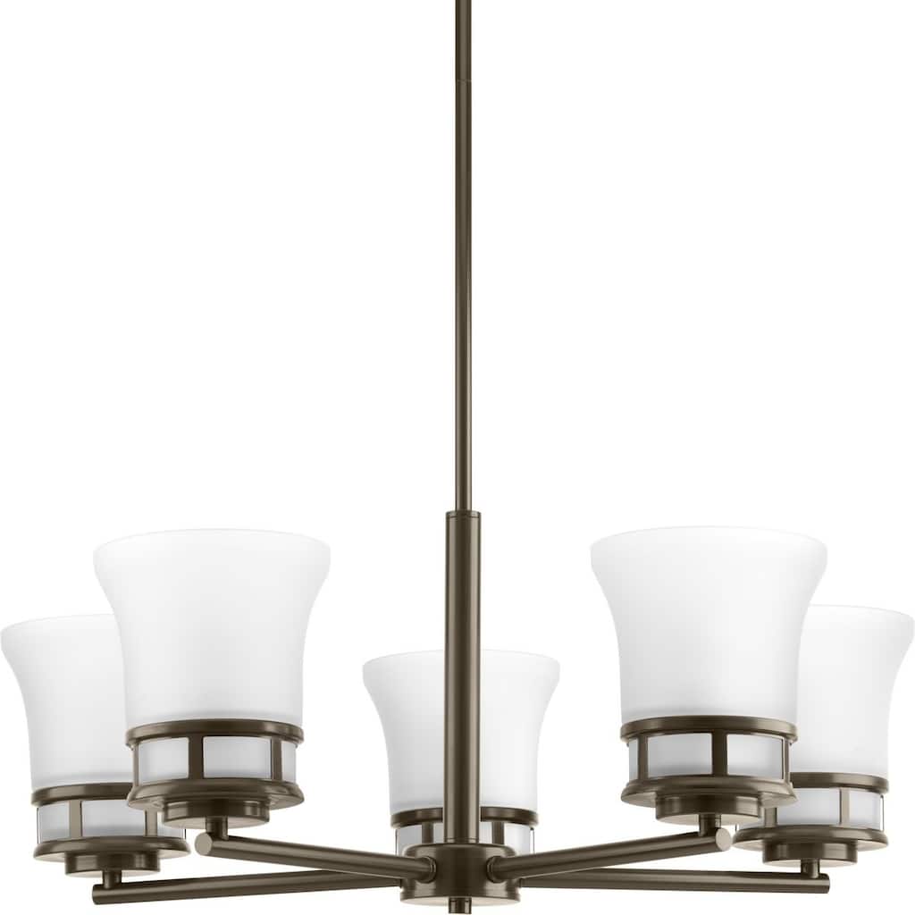 Cascadia Collection 5-Light Antique Bronze Etched Glass Coastal Chandelier Light