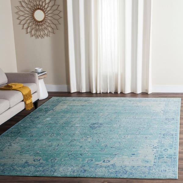 Safavieh Valencia Teal/ Multi Overdyed Distressed Silky Polyester Rug - 9' x 12'